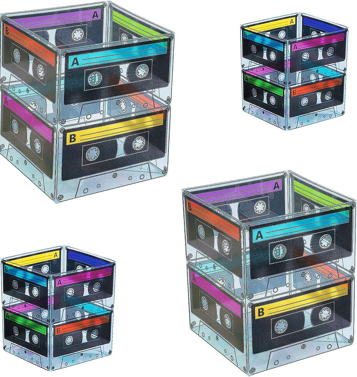 4E’s Novelty Cassette Tape Bucket Centerpiece (4 Pack) – Retro 80s Party Decorations, 90s Party Decor
